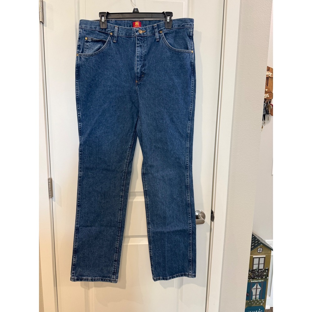Wrangler 36MWZDS Slim Fit Men Blue Denim Jeans 36x34 Straight Leg Cowboy Western